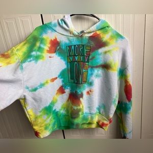 Custom TyeDye Cropped Hoodie “More Love” Rasta Colors